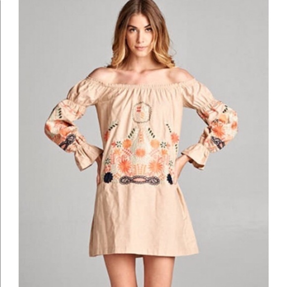 Karlie Embroidered Off Shoulder Puff Sleeve Dress - Picture 1 of 7